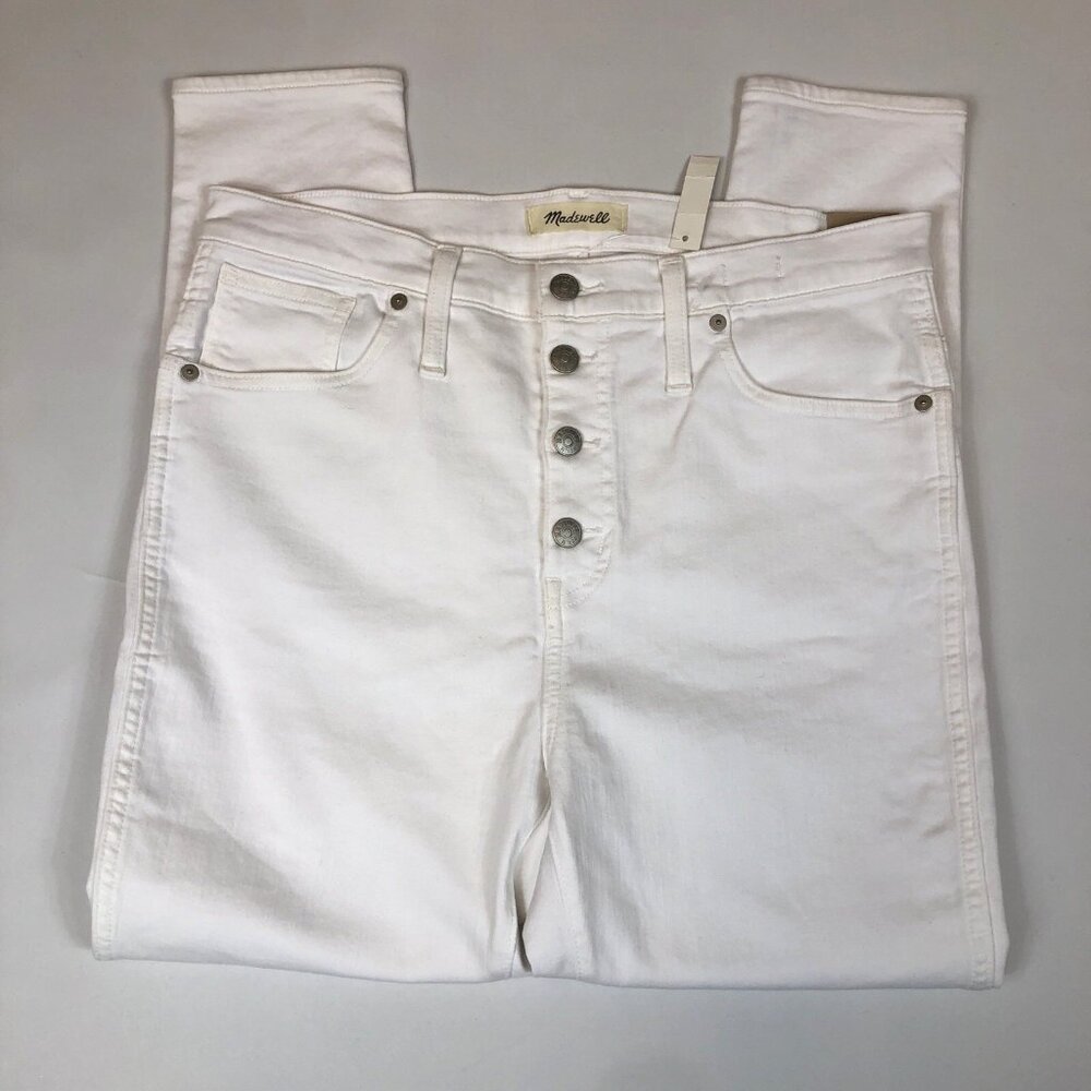 Madewell Womens 10" High-Rise Skinny Crop Jeans White Button Front Size 31 New